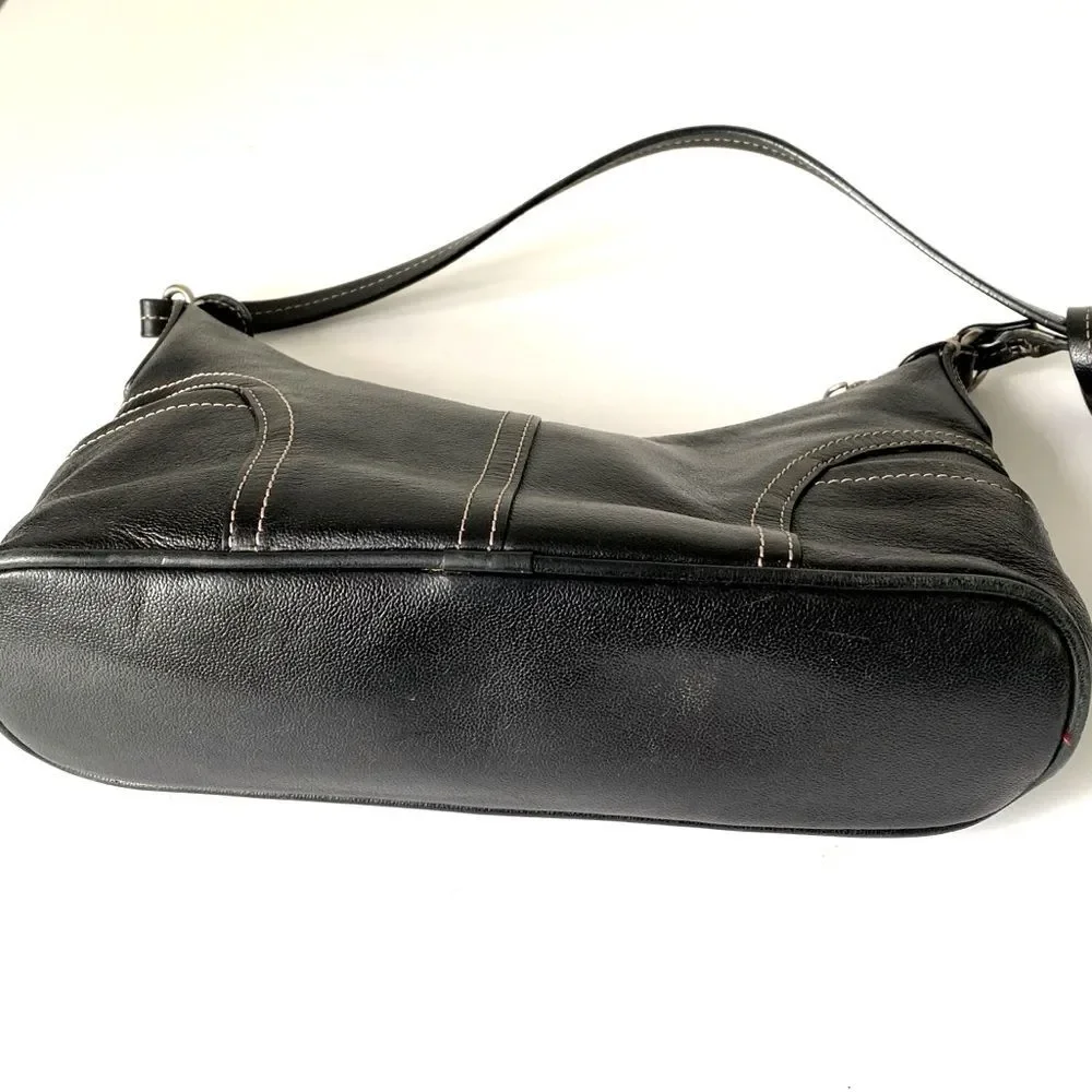 Fossil Y2K Black Leather Crossbody Bag Stitching Accent